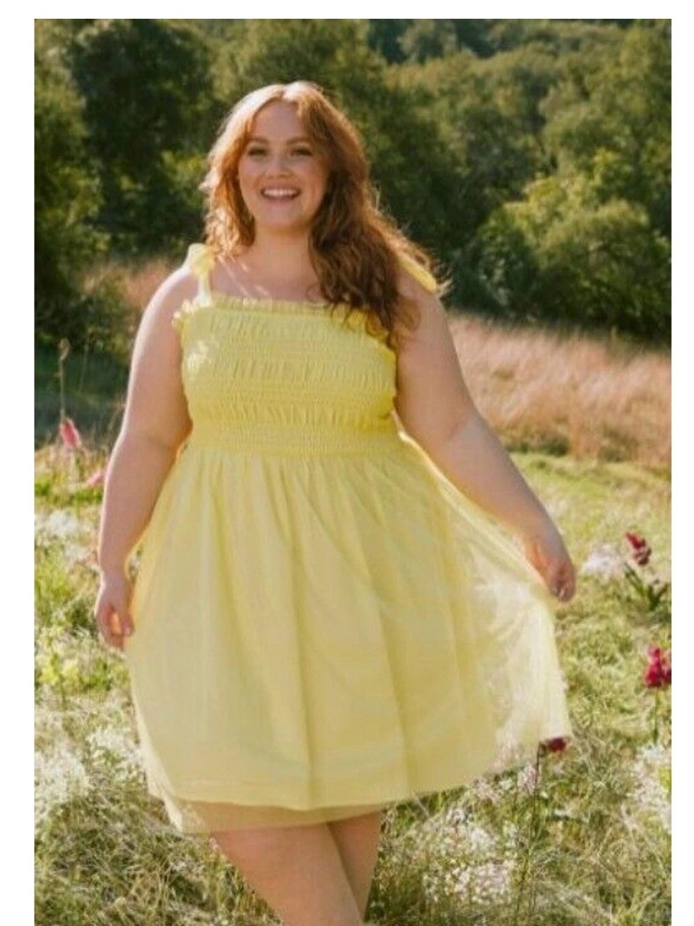 Modcloth Bright yellow smocked‎ sundress with adjustable shoulder ties NWT L